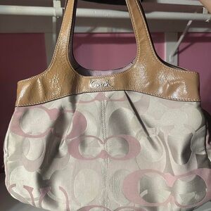 Coach Tan and Pink Signature Shoulder Bag